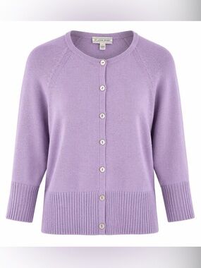 ST JOHN SPORT Lavender Wool Blend Cardigan Button Front Classic Minimalist Luxe